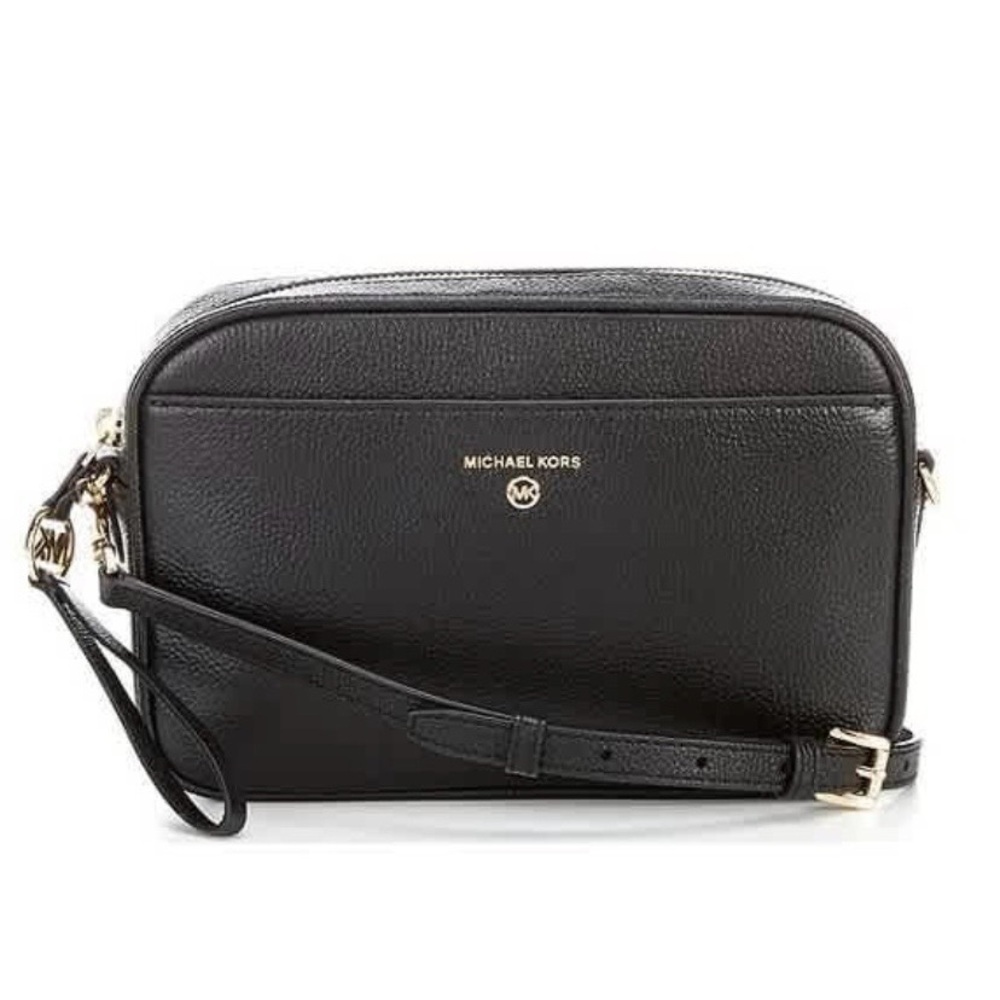 Michael Kors Black Leather Crossbody with Gold Accents